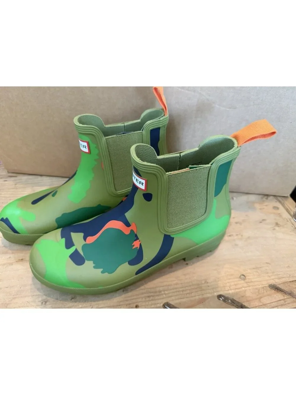 Hunter Men’s Green Camouflage Rubber Rain Waterproof Ankle Boots Size 11
